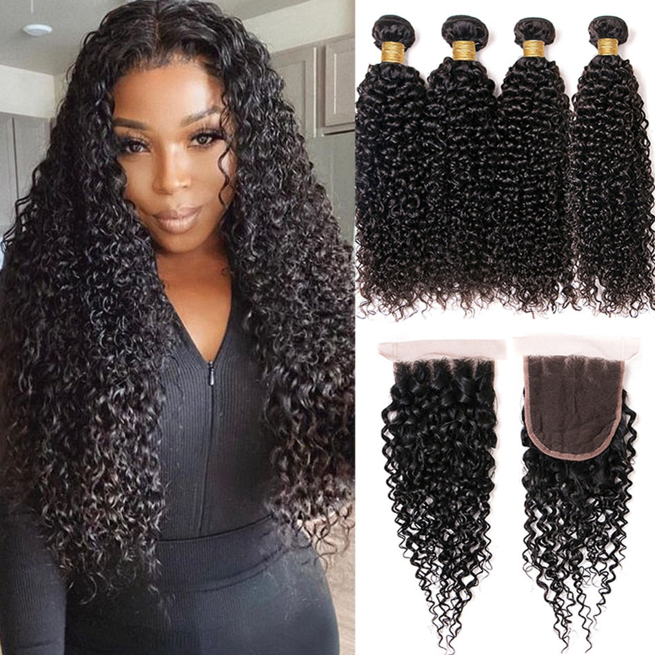 Mongolian Afro Kinky Curly 3 Bundles With Closure